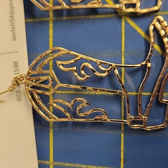 Gold Tone Cowboy Boot 2"  Earrings - Picture 2 of 2